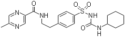 structure of CAS# 29094-61-9, Glipizide;1-Cyclohexyl-3-[[p-[2-(5-methylpyrazinecarboxamido)ethyl]phenyl]sulfonyl]urea