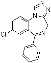 结构式 CAS# 29975-16-4, 艾司唑仑; 6-苯基-8-氯-4H-[1,2,4]三氮唑并[4,3-a][1,4]苯并二氮杂卓