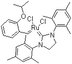 结构式 CAS# 301224-40-8, (1,3-双(2,4,6-三甲基苯基)-2-咪唑烷亚基)二氯(邻异丙氧基苯亚甲基)合钌; 第二代格拉布催化剂