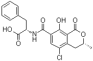 structure of CAS# 303-47-9, Phenylalanine-ochratoxin A;(R)-N-[(5-Chloro-3,4-dihydro-8-hydroxy-3-methyl-1-oxo-1H-benzo[c]pyran-7-yl)carbonyl]-3-phenylalanine; 3R,14S-Ochratoxin A; NSC 201422; NSC 221991; Phe-OTA