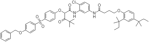 N-(5-((4-(2,4-Bis(1,1-dimethylpropyl)phenoxy)-1-oxobutyl)amino)-2-chlorophenyl)-4,4-dimethyl-3-oxo-2-(4-((4-(phenylmethoxy)phenyl)sulphonyl)phenoxy)valeramide molecular structure (CAS 30744-85-5)