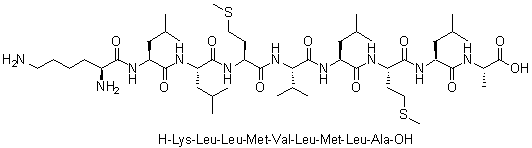 L-赖氨酰-L-亮氨酰-L-亮氨酰-L-蛋氨酰-L-缬氨酰-L-亮氨酰-L-蛋氨酰-L-亮氨酰-L-丙氨酸分子结构 (CAS 309729-05-3)