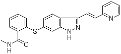 structure of CAS# 319460-85-0, Axitinib;N-Methyl-2-((3-((1E)-2-(pyridin-2-yl)ethenyl)-1H-indazol-6-yl)sulfanyl)benzamide