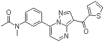 structure of CAS# 325715-02-4, Indiplon;N-Methyl-N-[3-[3-(thien-2-ylcarbonyl)pyrazolo[1,5-a]pyrimidin-7-yl]phenyl]acetamide