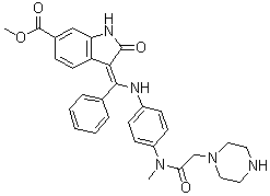 (3Z)-2,3-Dihydro-3-[[[4-[methyl(1-piperazinylacetyl)amino]phenyl]amino]phenylmethylene]-2-oxo-1H-indole-6-carboxylic acid methyl ester molecular structure (CAS 334951-61-0)