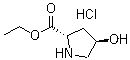 structure of CAS# 33996-30-4, (2S,4R)-4-Hydroxypyrrolidine-2-carboxylic acid ethyl ester hydrochloride;4-Hydroxy-L-proline ethyl ester hydrochloride; Hydroxyproline ethyl ester hydrochloride; L-Hydroxyproline ethyl ester hydrochloride; trans-4-Hydroxy-L-proline ethyl ester hydrochloride