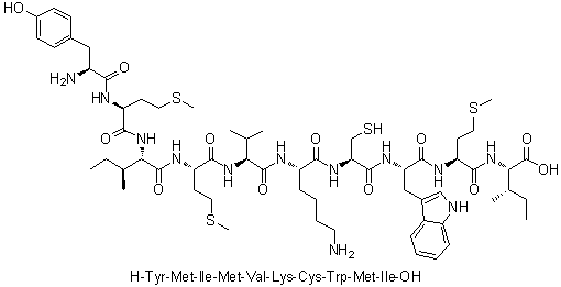 L-Tyrosyl-L-methionyl-L-isoleucyl-L-methionyl-L-valyl-L-lysyl-L-cysteinyl-L-tryptophyl-L-methionyl-L-isoleucine molecular structure (CAS 344422-20-4)