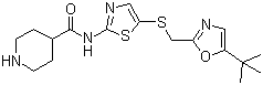 structure of CAS# 345627-80-7, BMS-3870032;N-[5-[(5-tert-Butyl-1,3-oxazol-2-yl)methylsulfanyl]-1,3-thiazol-2-yl]piperidine-4-carboxamide