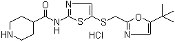 N-[5-[[[5-(1,1-Dimethylethyl)-2-oxazolyl]methyl]thio]-2-thiazolyl]-4-piperidinecarboxamide hydrochloride molecular structure (CAS 345627-90-9)