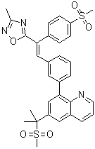 6-[1-Methyl-1-(methylsulfonyl)ethyl]-8-[3-[(E)-2-(3-methyl-1,2,4-oxadiazol-5-yl)-2-[4-(methylsulfonyl)phenyl]vinyl]phenyl]quinoline molecular structure (CAS 346629-30-9)