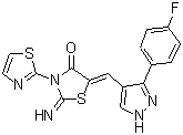 structure of CAS# 351062-08-3, Necrostatin-7;5-[[3-(4-Fluorophenyl)-1H-pyrazol-4-yl]methylene]-2-imino-3-(2-thiazolyl)-4-thiazolidinone