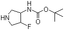 structure of CAS# 351369-12-5, tert-Butyl (4-fluoro-3-pyrrolidinyl)carbamate;(4-Fluoropyrrolidin-3-yl)carbamic acid tert-butyl ester