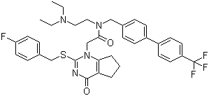 structure of CAS# 356057-34-6, Darapladib;SB 435445; SB 480848; N-[2-(Diethylamino)ethyl]-N-[4'-(trifluoromethyl)-1,1'-biphenyl-4-ylmethyl]-2-[2-(4-fluorobenzylthio)-4-oxo-4,5,6,7-tetrahydro-1H-cyclopenta[d]pyrimidin-1-yl]acetamide