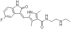 structure of CAS# 356068-97-8, N-Desethyl-sunitinib;5-[((3Z)-5-Fluoro-2-oxo-1,2-dihydroindol-3-ylidene)methyl]-2,4-dimethyl-1H-pyrrole-3-carboxylic acid (2-ethylaminoethyl)amide