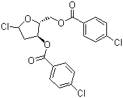 结构式 CAS# 3601-90-9, 1-氯-3,5-二对氯苯甲酰氧基-2-脱氧-D-核糖; 1-氯-3,5-二(O-对氯苯甲酰基)-2-脱氧-D-核糖