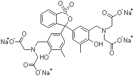 structure of CAS# 3618-43-7, Xylenol orange tetrasodium salt;3,3'-Bis[N,N-bis(carboxymethyl)aminomethyl]-o-cresolsulfonephthalein tetrasodium salt; Tetrasodium N,N'-[3H-2,1-benzoxathiol-3-ylidenebis[(6-hydroxy-5-methylphen-3,1-ylene)methylene]]bis[N-(carboxylatomethyl)aminoacetate] S,S-dioxide