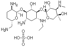 structure of CAS# 362045-44-1, Etimicin sulfate;O-3-Deoxy-4-C-methyl-3-(methylamino)-beta-L-arabinopyranosyl-(1-6)-O-[2,6-diamino-2,3,4,6-tetradeoxy-alpha-D-erythro-hexopyranosyl-(1-4)]-2-deoxy-N1-ethyl-D-streptamine sulfate