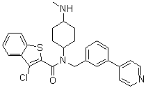 结构式 CAS# 364590-63-6, 3-氯-N-[4-(甲基氨基)环己基]-N-[[3-(4-吡啶基)苯基]甲基]-苯并[b]噻吩-2-甲酰胺