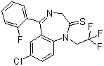 structure of CAS# 36735-22-5, Quazepam;7-Chloro-5-(2-fluorophenyl)-1-(2,2,2-trifluoroethyl)-3H-1,4-benzodiazepine-2-thione