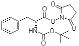 结构式 CAS# 3674-18-8, 叔丁氧羰基-D-苯丙氨酸 N-羟基丁二酰亚胺酯