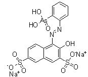 structure of CAS# 3688-92-4, Thorin;Thorin I; Thoronol; 4-[(2-Arsonophenyl)azo]-3-hydroxy-2,7-naphthalenedisulfonic acid disodium salt
