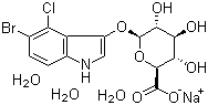 structure of CAS# 370100-64-4, beta-D-Glucopyranosiduronic acid 5-bromo-4-chloro-1H-indol-3-yl sodium salt hydrate;beta-D-Glucopyranosiduronic acid 5-bromo-4-chloro-1H-indol-3-yl monosodium salt trihydrate