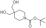 structure of CAS# 374794-84-0, 4,4-Bis(hydroxymethyl)piperidine-1-carboxylic acid tert-butyl ester;4,4-Bis(hydroxymethyl)-1-piperidinecarboxylic acid 1,1-dimethylethyl ester