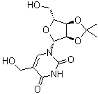 structure of CAS# 3816-77-1, 5-(Hydroxymethyl)-2',3'-O-(1-methylethylidene)uridine;5-Hydroxymethyl-2',3'-(di-O-isopropylidene)uridine
