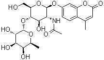 7-[[2-(Acetylamino)-2-deoxy-4-O-(6-deoxy-alpha-L-galactopyranosyl)-beta-D-glucopyranosyl]oxy]-4-methyl-2H-1-benzopyran-2-one molecular structure (CAS 383160-13-2)