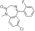 结构式 CAS# 3900-31-0, 氟地西泮; 7-氯-5-(2-氟苯基)-1,3-二氢-1-甲基-2H-1,4-苯并二氮杂卓-2-酮