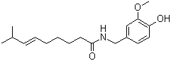 结构式 CAS# 404-86-4, 天然辣椒素; 天然辣椒碱; (E)-N-(4-羟基-3-甲氧基苄基)-8-甲基-6-壬烯酰胺