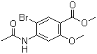 结构式 CAS# 4093-34-9, 2-甲氧基-4-乙酰胺基-5-溴苯甲酸甲酯; 4-(乙酰氨基)-5-溴-2-甲氧基苯甲酸甲酯