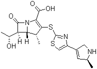 结构式 CAS# 426253-04-5, (4R,5S,6S)-3-[[4-[(5S)-2,5-二氢-5-甲基-1H-吡咯-3-基]-2-噻唑基]硫代]-6-[(1R)-1-羟基乙基]-4-甲基-7-氧代-1-氮杂双环[3.2.0]庚-2-烯-2-甲酸