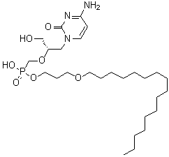 structure of CAS# 444805-28-1, Brincidofovir;CMX 001; HDP-cidofovir; Hexadecyloxypropyl-cidofovir; [[(S)-2-(4-Amino-2-oxo-1(2H)-pyrimidinyl)-1-(hydroxymethyl)ethoxy]methyl]phosphonic acid mono[3-(hexadecyloxy)propyl] ester