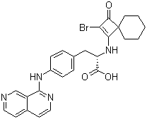structure of CAS# 455264-31-0, Zaurategrast;N-(2-Bromo-3-oxospiro[3.5]non-1-en-1-yl)-4-(2,7-naphthyridin-1-ylamino)-L-phenylalanine
