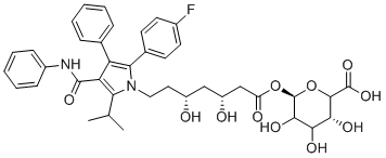 结构式 CAS# 463962-58-5, 1-O-[(3R,5R)-7-{2-(4-氟苯基)-4-[(Z)-羟基(苯基亚胺)甲基]-5-异丙基-3-苯基-1H-吡咯-1-基}-3,5-二羟基庚酰]-β-D-葡糖吡喃糖醛酸