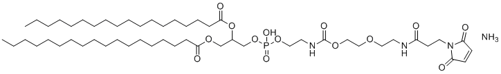 structure of CAS# 474922-22-0, DSPE-PEG2000-MAL;1,2-Distearoyl-sn-glycero-3-phosphoethanolaMine-N-[MaleiMide(polyethylene glycol)-2000] (ammonium salt);azane;[3-[2-[2-[2-[3-(2,5-dioxopyrrol-1-yl)propanoylamino]ethoxy]ethoxycarbonylamino]ethoxy-hydroxyphosphoryl]oxy-2-octadecanoyloxypropyl] octadecanoate