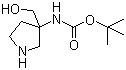 structure of CAS# 475469-15-9, (3-Hydroxymethylpyrrolidin-3-yl)carbamic acid tert-butyl ester