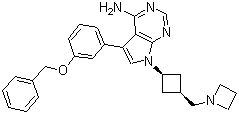 结构式 CAS# 475489-16-8, [7-[顺式-3-[(氮杂环丁烷-1-基)甲基]环丁基]-5-(3-苄氧基苯基)-7H-吡咯并[2,3-d]嘧啶-4-基]胺