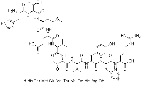 L-Histidyl-L-threonyl-L-methionyl-L-alpha-glutamyl-L-valyl-L-threonyl-L-valyl-L-tyrosyl-L-histidyl-L-arginine molecular structure (CAS 475642-15-0)