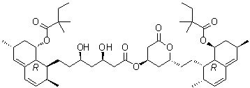 (2R,4R)-2-[2-[(1S,2S,6R,8S,8aR)-8-(2,2-Dimethyl-1-oxobutoxy)-1,2,6,7,8,8a-hexahydro-2,6-dimethyl-1-naphthalenyl]ethyl]tetrahydro-6-oxo-2H-pyran-4-yl (betaR,deltaR,1S,2S,6R,8S,8aR)-8-(2,2-dimethyl-1-oxobutoxy)-1,2,6,7,8,8a-hexahydro-beta,delta-dihydroxy-2,6-dimethyl-1-naphthaleneheptanoate molecular structure (CAS 476305-24-5)