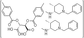 structure of CAS# 477600-71-8, (2R,3R)-2,3-Bis[(4-methylbenzoyl)oxy]butanedioic acid compd. with (3R,4R)-N,4-dimethyl-1-(phenylmethyl)-3-piperidinamine