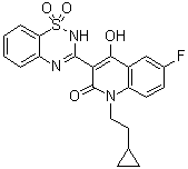 1-(2-Cyclopropylethyl)-3-(1,1-dioxido-2H-1,2,4-benzothiadiazin-3-yl)-6-fluoro-4-hydroxy-2(1H)-quinolinone molecular structure (CAS 477931-14-9)