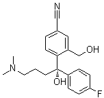 结构式 CAS# 488787-59-3, (S)-Citadiol; (S)-4-[4-(二甲基氨基)-1-(4-氟苯基)-1-羟基-1-丁基]-3-(羟基甲基)苯甲腈