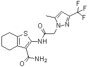 结构式 CAS# 489408-02-8, N-[3-(氨基羰基)-4,5,6,7-四氢苯并[b]噻吩-2-基]-5-甲基-3-(三氟甲基)-1H-吡唑-1-乙酰胺