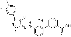 structure of CAS# 496775-61-2, Eltrombopag;3'-[2-[(2Z)-1-(3,4-Dimethylphenyl)-1,5-dihydro-3-methyl-5-oxo-4H-pyrazol-4-ylidene]hydrazinyl]-2'-hydroxy-[1,1'-biphenyl]-3-carboxylic acid