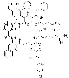 L-酪氨酰-(2R)-2,4-二氨基丁酰基-L-精氨酰-L-苯丙氨酰-L-苯丙氨酰-D-色氨酰-L-赖氨酰-L-苏氨酰-L-苯丙氨酸(9→2)-内酰胺分子结构 (CAS 496849-46-8)