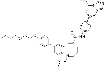 structure of CAS# 497223-25-3, Cenicriviroc;(-)-8-[4-(2-Butoxyethoxy)phenyl]-1-isobutyl-N-[4-[[(1-propyl-1H-imidazol-5-yl)methyl]sulfinyl]phenyl]-1,2,3,4-tetrahydro-1-benzazocine-5-carboxamide; Cenicriviroc; TB 652; Tobira
