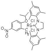 结构式 CAS# 502964-52-5, (SP-5-41)-[1,3-双(2,4,6-三甲基苯基)-2-咪唑烷亚基][[2-(1-甲基乙氧基)-5-硝基苯基]亚甲基]二氯化钌