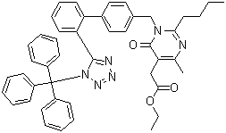 2-n-Butyl-5-ethoxycarbonylmethyl-6-methyl-3-[[2'-(N-triphenylmethyltetrazol-5-yl)biphenyl-4-yl]methyl]pyrimidin-4(3H)-one molecular structure (CAS 503155-66-6)